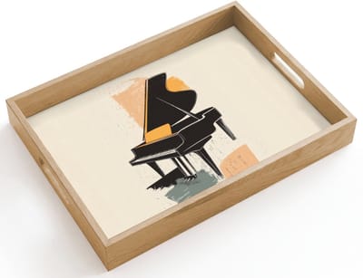 Dienblad hout 40x30 cm - Schootdienblad - Vleugel - Zwart - Abstract - Illustratie - Borrelplank rechthoek - Plateau dienbladen
