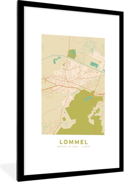 Fotolijst incl. Poster - Plattegrond - Stadskaart - Kaart - België - Lommel - 60x90 cm - Posterlijst