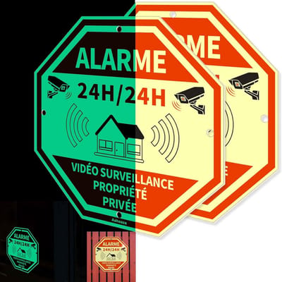 Veiligheidsbord Privéterrein - Alarm Bord - Diefstal Preventie - Lichtgevend Fosforescerend - 20 x 20 cm