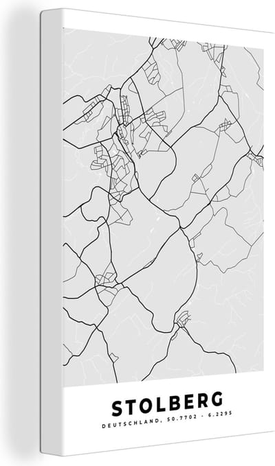 Canvas Schilderij Stolberg - Duitsland - Stadskaart - Plattegrond - Kaart - 20x30 cm - Wanddecoratie