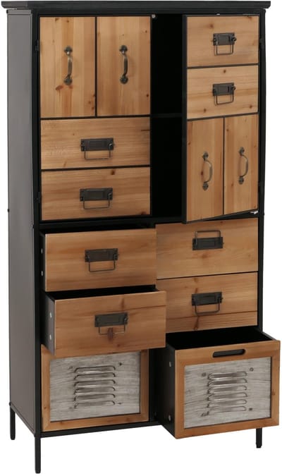 Apothekerskast MCW-O80, hoge kast met lades, vintage shabby-look 136x73x35cm, naturel