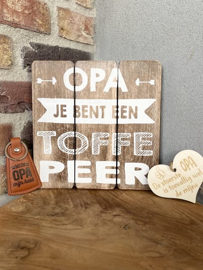 Cadeaupakket papa - vader  inclusief houten hartje -  Tekstbordje Opa je bent een toffe peer + sleutelhanger opa / vaderdag geschenk / vaderdag cadeautjes / verjaardag / opa / papa