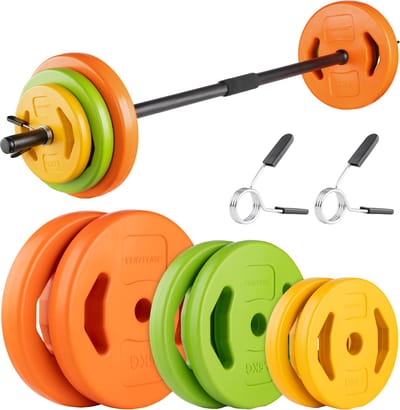 Tunturi Aerobic Pump Gewichtenset 20kg - Halterset met 6 schijven - Incl. halterstang - Met schuimrubberen beschermlaag - Incl. gratis fitnessapp