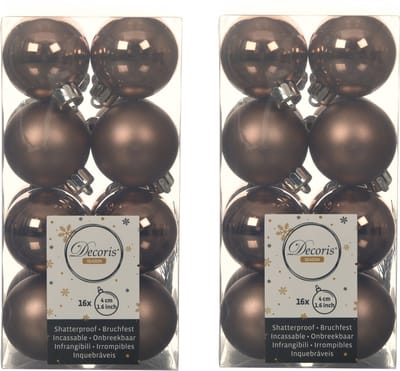 Decoris kleine kerstballen - 48x st - walnoot bruin - 4 cm - kunststof - kerstversiering