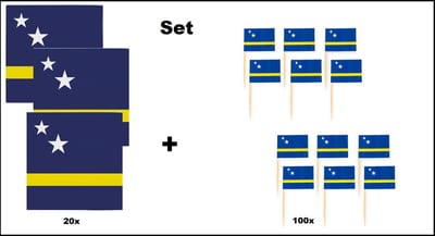 20x Servetten Curaçao 33cm x 33cm 3 laags + 100x Cocktailprikkers Curaçao - Curaçao set - Curaçao thema feest voetbal