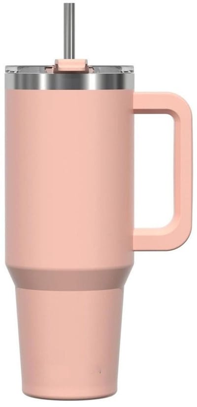 GELLDG Draagbare koffiemok - Dubbelwandige, lekvrije reismok van roestvrij staal - Met handvat en rietje - Draagbare automok - Geïsoleerde mok - Geschikt voor warme en koude dranken - 1,2 liter - Oranje