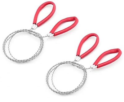 2-stuks Draagbare draadzaag - Survival kettingzaag - Draadzaagketting - Roestvrijstalen kabelzaag - Draadzaag - Zakkettingzaagkabel - 77 cm - Geschikt voor houtbewerking, kamperen, wandelen, jagen, enz. - Rood, zilver
