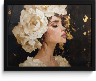 Poster in lijst - Fotolijst 40x30 cm - Posters - Abstract - Vrouw - Bloemen - Wit - Posterlijst zwart - Decoratie - Wanddecoratie woonkamer - Muurdecoratie slaapkamer