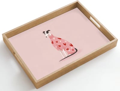 Dienblad hout 50x35 cm - Schootdienblad - Hond - Hartjes - Roze - Borrelplank rechthoek - Plateau dienbladen