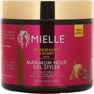 Gel Coiffant Fixation Maximale, Pour Cheveux Épais et Bouclés, Mélange Grenade & Miel, 16 oz (454 g)