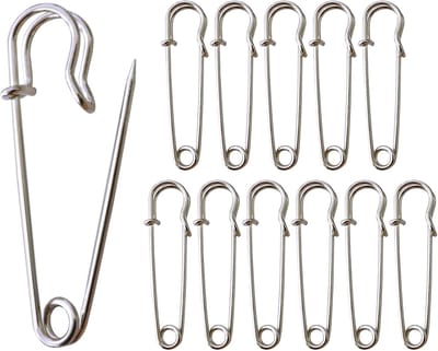 Grote veiligheidsspelden, 12 stuks stevige dekenpinnen, 2,5 inch kiltpinnen, roestvrij staal, nikkelzilver, 12 stuks, 2,5 inch