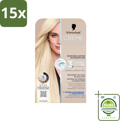 15 x Schwarzkopf - Haarkleuring - Creme Supreme L1++ - Extreme Lightener Plus - 245g - Grootverpakking - Blondeerbehandeling - Permanente Haarkleuring - Blond Haar - Haarkleur - Haarkleuring