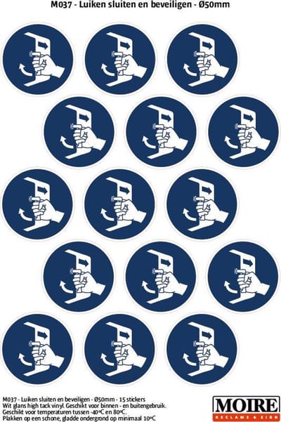 Pictogram sticker 75 stuks M037 - Luiken sluiten en beveiligen - 50 x 50 mm - 15 stickers op 1 vel