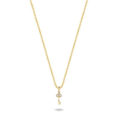 New Bling 9NBG-0660 Gouden Ketting met Hanger- Sleutel - 12x5,5mm - Zirkonia - Ankerschakel - 39+3+3cm - 0,87 Dikte - 14 Karaat - Goud