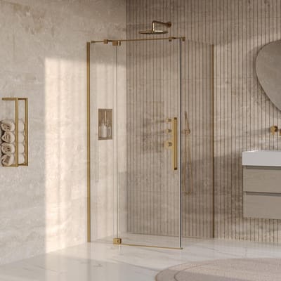 Brauer Stellar - Douchecabine met Draaideur - Helder Glas - 100x80x200 cm - Omkeerbaar - incl. Glascoating - PVD Goud Geborsteld