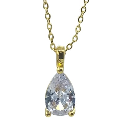 Damesketting - Premium gold-plated staal – Met peer geslepen zirkoon hanger – Lengte 45 cm