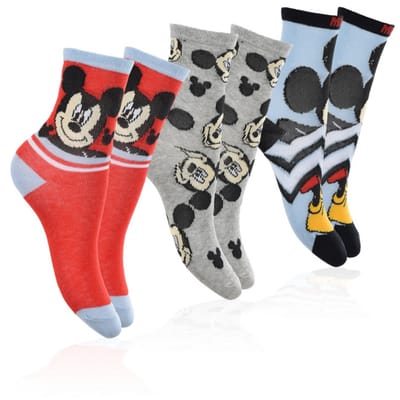 Disney Mickey Sokken - 3 paar - Sokjes voor kinderen - Maat 23/26 - Lange sokken voor jongens - 1-2 jaar - Rood/blauw/grijs