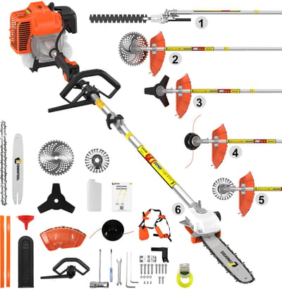 CONENTOOL 52CC 6-in-1 Benzine Multitool - Bosmaaier, Kettingschaar, Heggenschaar, Stokzaag, Verlengstuk - 2-takt Tuingereedschap