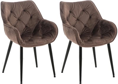 CLP Tanna Set van 2 eetkamerstoelen - Met armleuning - Fluweel/bruin