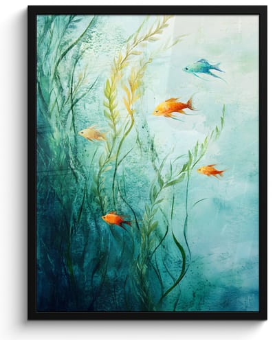 Poster in lijst - Fotolijst 50x70 cm - Posters - Waterplanten - Vissen - Kleurrijk - Water - Posterlijst zwart - Decoratie - Wanddecoratie woonkamer - Muurdecoratie slaapkamer