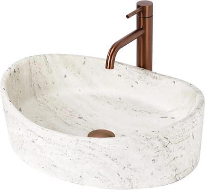 Wastafel Ovaal - Opbouw waskom - Badkamer Luxe - Travertijn Look - 50 x 36 x 15 cm - Beige