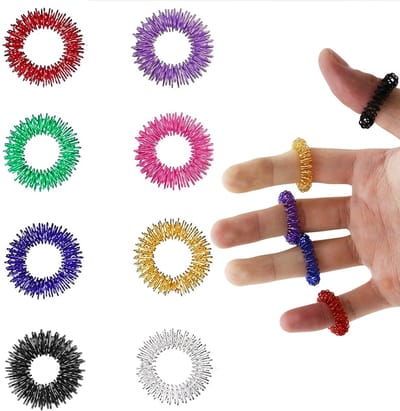 NTH products- Massageringen Set van 8 - Acupressuurring - Vingermassage - Stressvermindering - Bevordering Doorbloeding - Roestvrij Staal