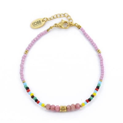 CO88 Collection 8CB-91148 Kralenarmband met Miyuki Kralen - Roze en Multi Kleuren - 16+3cm - Goudkleurig Slot