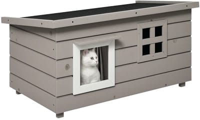 Kattenhuis - Voor buiten - Hok - Kooi - Bench - Ren - 1 verdieping - duurzaam - Grijs