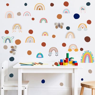 Dailygoods- Muursticker Regenboog - Muurstickers Dots - Wanddecoratie Kinderkamer - Muurstickers Slaapkamer - Muurstickers Woonkamer - Veilig PVC Materiaal