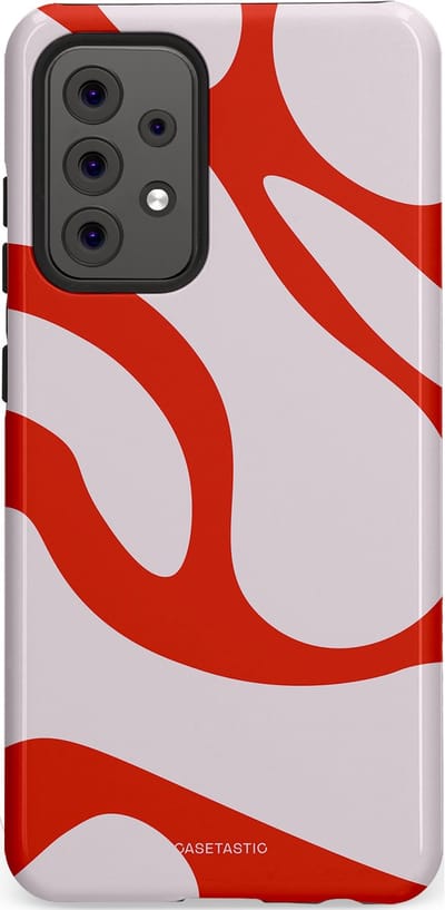 Casetastic hoesje geschikt voor Samsung Galaxy A52 (2021) 5G / Samsung Galaxy A52 (2021) 4G - Dubbellaagse bescherming - Oranje Witte Pebbel Stenen - Fashion Case - Lichtgrijs Rood