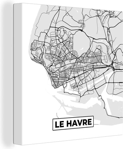 Canvas Schilderij Le Havre - Plattegrond - Frankrijk - Kaart - Stadskaart - 20x20 cm - Wanddecoratie