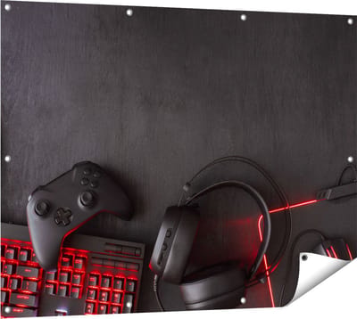 Gards Tuinposter Gaming Spullen - Accessoires - Controller - 120x90 cm - Tuindoek - Tuindecoratie - Wanddecoratie buiten - Tuinschilderij