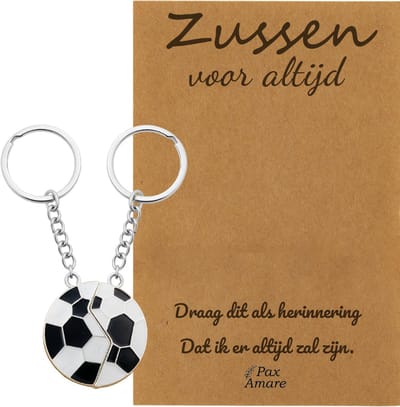 BFF Sleutelhanger voor 2 'Zussen voor altijd' - Magnetische Voetbal - Sleutelhanger set op Cadeau Kaartje Sleutelhanger set - Zilverkleurig - Vriendschap Symbool - Pax Amare