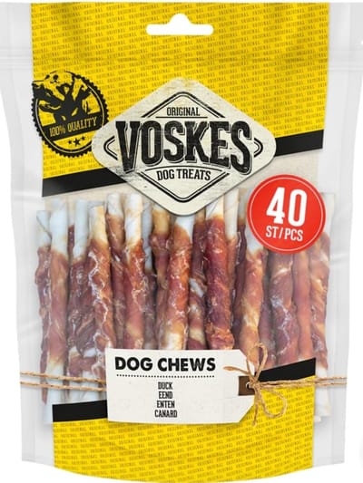 Voskes Rawhide Eend - Rund Sticks - 15 x 400 gr - Voordeelverpakking