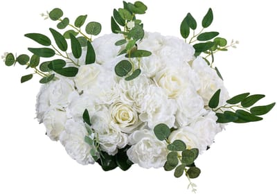Kunstmatige Bloemenballen, 10 Stuks, 17,7-Inch Diameter, Rozenboeketten voor Bruiloften, Tafel Centerpieces en Woningdecoraties, Wit