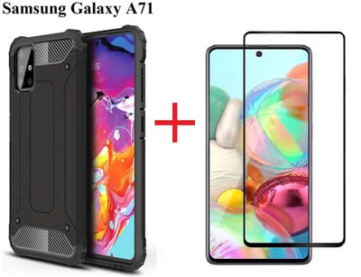 Hoesje Geschikt Voor Samsung Galaxy A71 Screen Protecter Zwart + Armor Hoesje Zwart