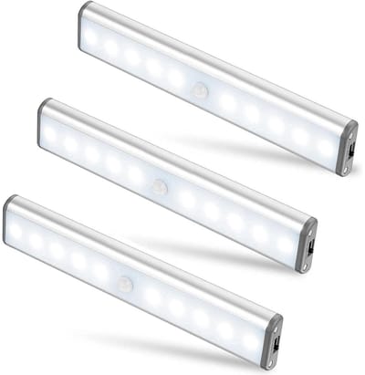 GELLDG Luminaires voor onder kasten - 3 stuks - Magnetische LED Lampen met Bewegingssensor - 10 LED - USB Oplaadbaar - 160 Lumen - 1000mAh - Geschikt voor Keuken, Kast of Gang - ABS Materiaal - Automatisch Uitschakelen