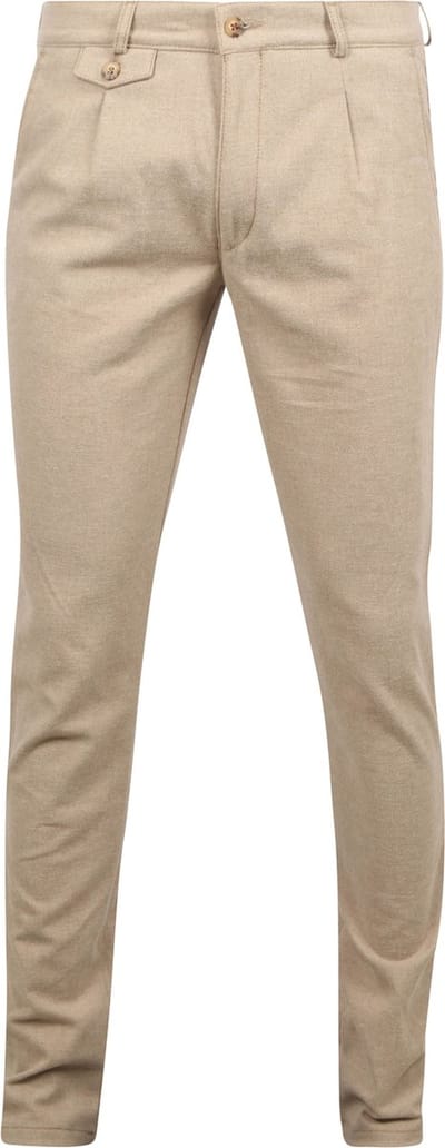 Suitable Chino broek Pico Pleat Flanel Sand - Maat 56 - Heren - Mannen broeken