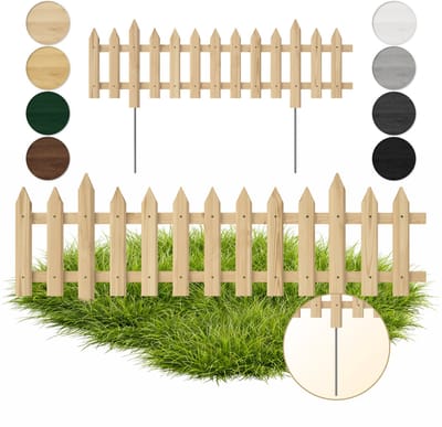Floranica 1 ST houten tuinafscheiding 30 x 100 cm, onbehandeld, klassiek lattenhek met metalen palen, voor voortuin of groentebedden