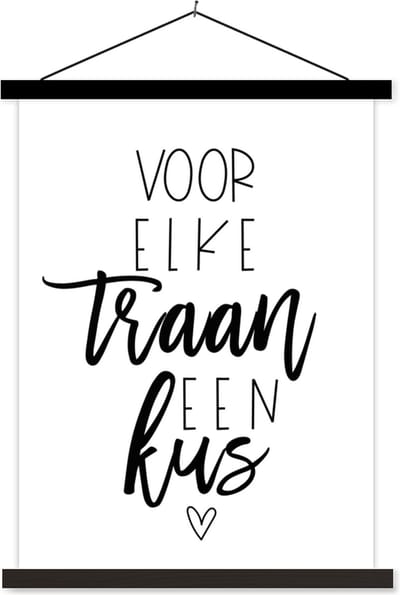 Posterhanger incl. Poster 60x80 cm - Schoolplaat - Get well soon - Spreuken - Hartjes - Kus - Textielposter - Zwarte latten