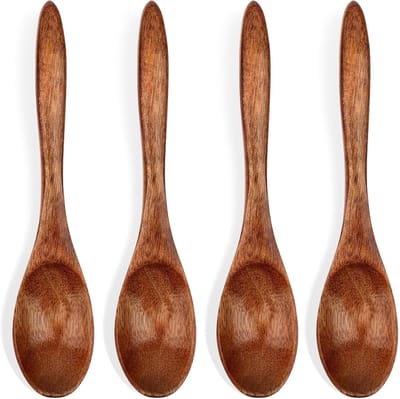 Houten lepelset van 16 cm, ideaal voor thee, koffie en specerijen, 4 stuks, duurzaam en handgemaakt