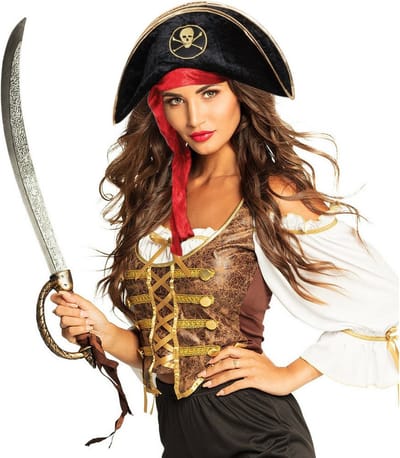Rubies Carnaval verkleed piraten hoed - zwart - met piratenzwaard 68 cm - Piraten party accessiores - volwassenen