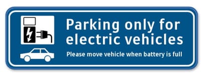Parkeerbord Parking only for electric vehicles - Weerbestendig Aluminium - 40x15 cm - Bevestiging: Zonder bevestiging (alleen het bord)