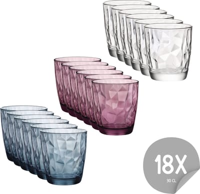 Bormioli Rocco Glazenset - Waterglazen - Tumblers - Diamond 300 ml - 18 Stuks