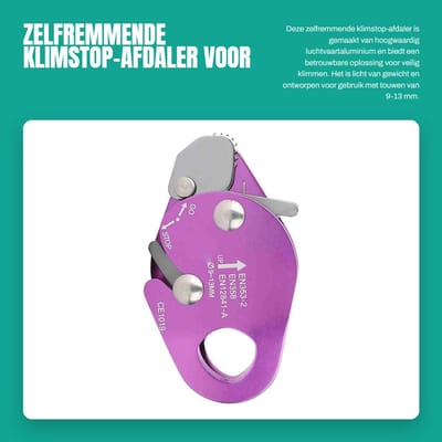 Dailygoods- Aflopend Apparaat - Zelfremmende Stop-afdaler - Touwklemgrijper - Reddings-/Rappelring - 7075 Luchtvaartaluminium - Geschikt voor 9-13 mm Touw - Touwgrijper