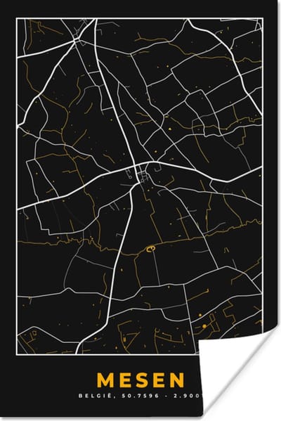 Poster Mesen - Goud - Kaart - Plattegrond - Stadskaart - 120x180 cm XXL