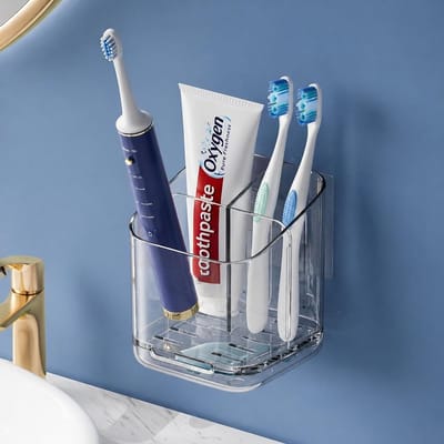 Dailygoods- Tandenborstelhouder zonder boren - Badkamer Organizer - 3-voudige Houder - Transparante Kunststof - Wandmontage - Ruimtebesparend - Badkamerorganizer