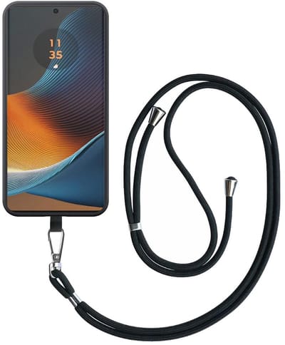 Geschikt voor Motorola Edge 50 Fusion Telefoonhoesje met Afneembaar Zwart Koord - Flexible Back Cover Case Siliconen TPU with Black Lanyard - Zwart - Smartphonica geschikt voor Motorola Edge 50 Fusion