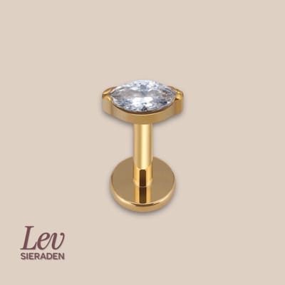 Lev Sieraden - Goud kleur Titanium Push Pin Labret piercing met marquise geslepen steen - oor & lip piercing
