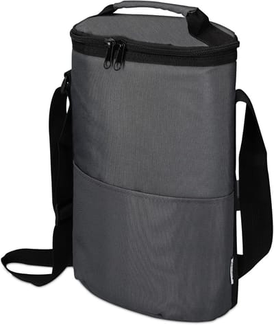 Koeltas voor 2 Wijnflessen Grip - Flessentas voor 2 Flessen Prosecco Wijn of 4 Bierblikjes - Koeltas met Schouderband - Grijs